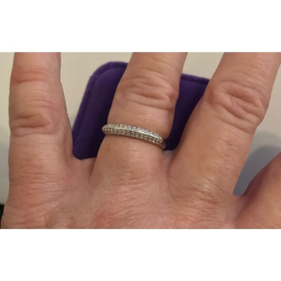Sparkling .925 Sterling Knife Edge Milgrain Pave Sim Diamond Band Ring Sz 9 - Picture 4 of 5